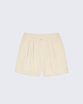 Cream Lapa Canvas Pleated Shorts by La Paz, shown on a model with a relaxed fit and pleated design.