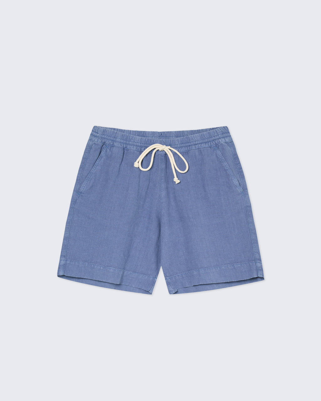 Blue Pestana Linen Lounge Shorts by La Paz, showing a relaxed fit and lightweight linen fabric for comfortable casual wear.