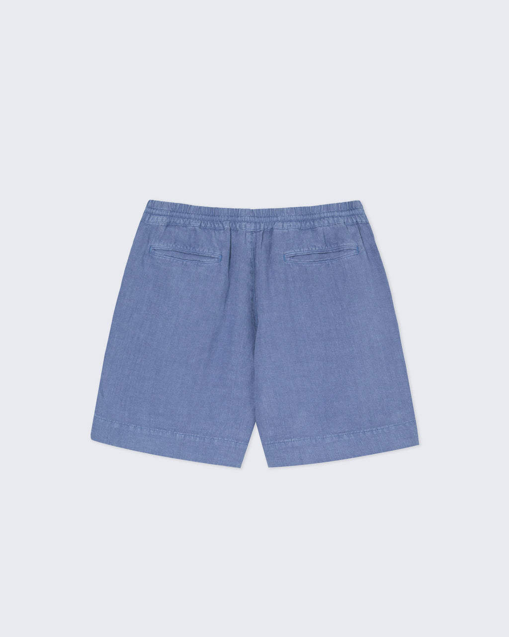 Blue Pestana Linen Lounge Shorts by La Paz, shown on a hanger, featuring lightweight linen fabric and relaxed fit style.