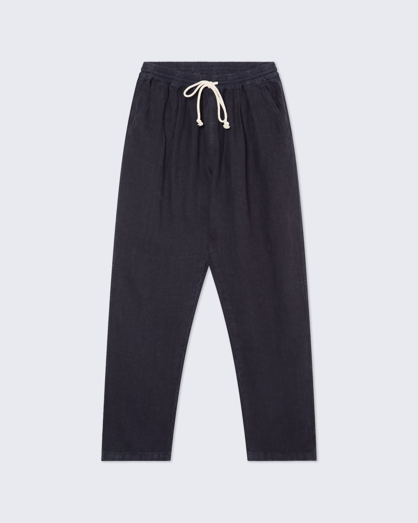 Dark navy Ponte linen lounge pants by La Paz, showcasing relaxed fit and comfortable fabric for casual wear.