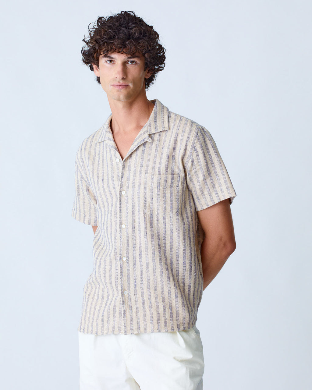 Blue striped Silveira shirt by La Paz, casual clothing with a classic button-up design, shown on a model.