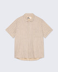 Blue striped Silveira shirt by La Paz, casual clothing with a classic button-up design and collar, displayed on a hanger.
