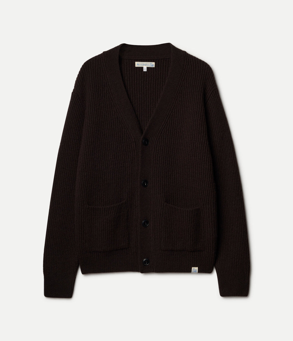 Ribbed Merino Wool-Cashmere Cardigan - Espresso