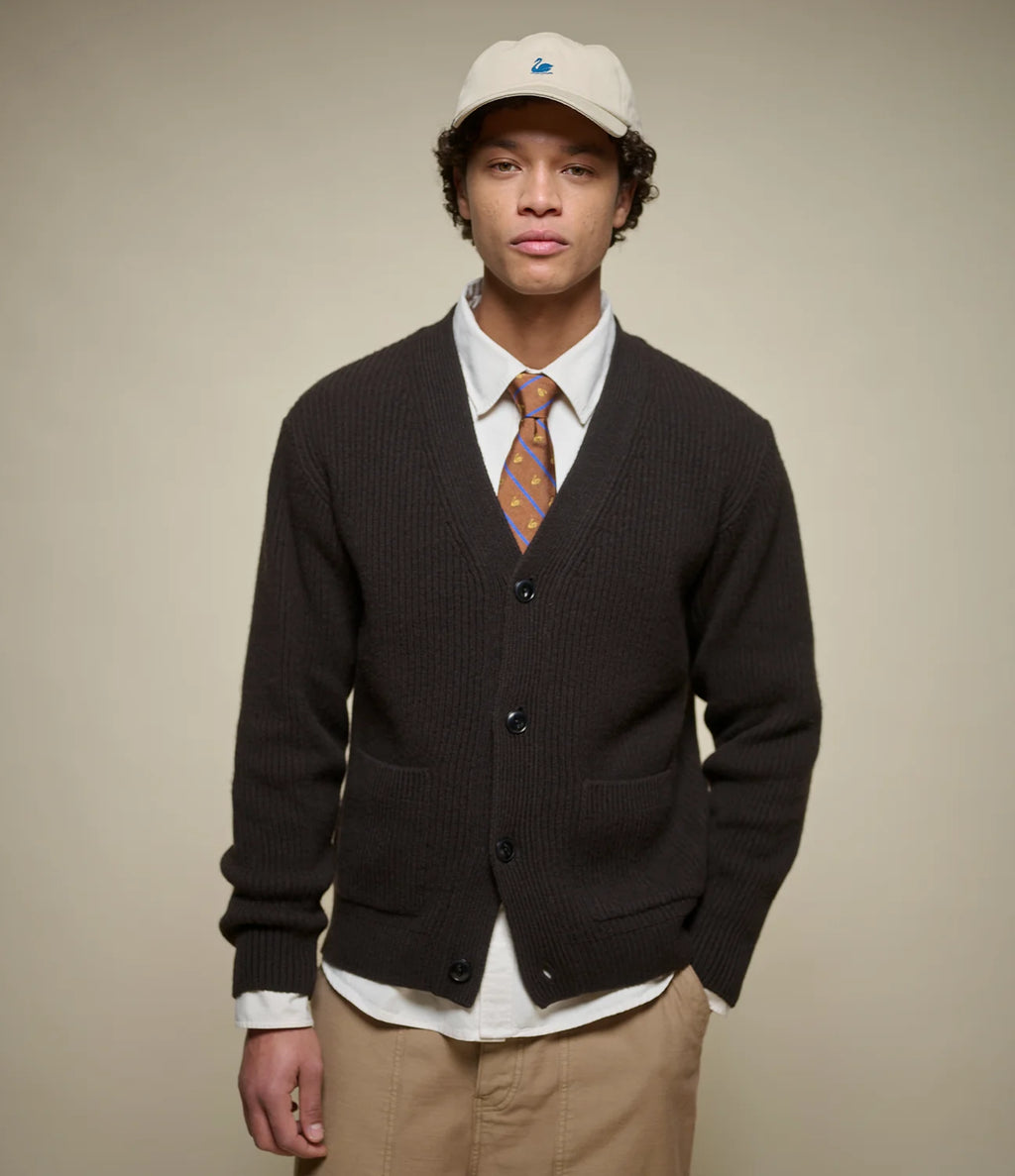 Ribbed Merino Wool-Cashmere Cardigan - Espresso