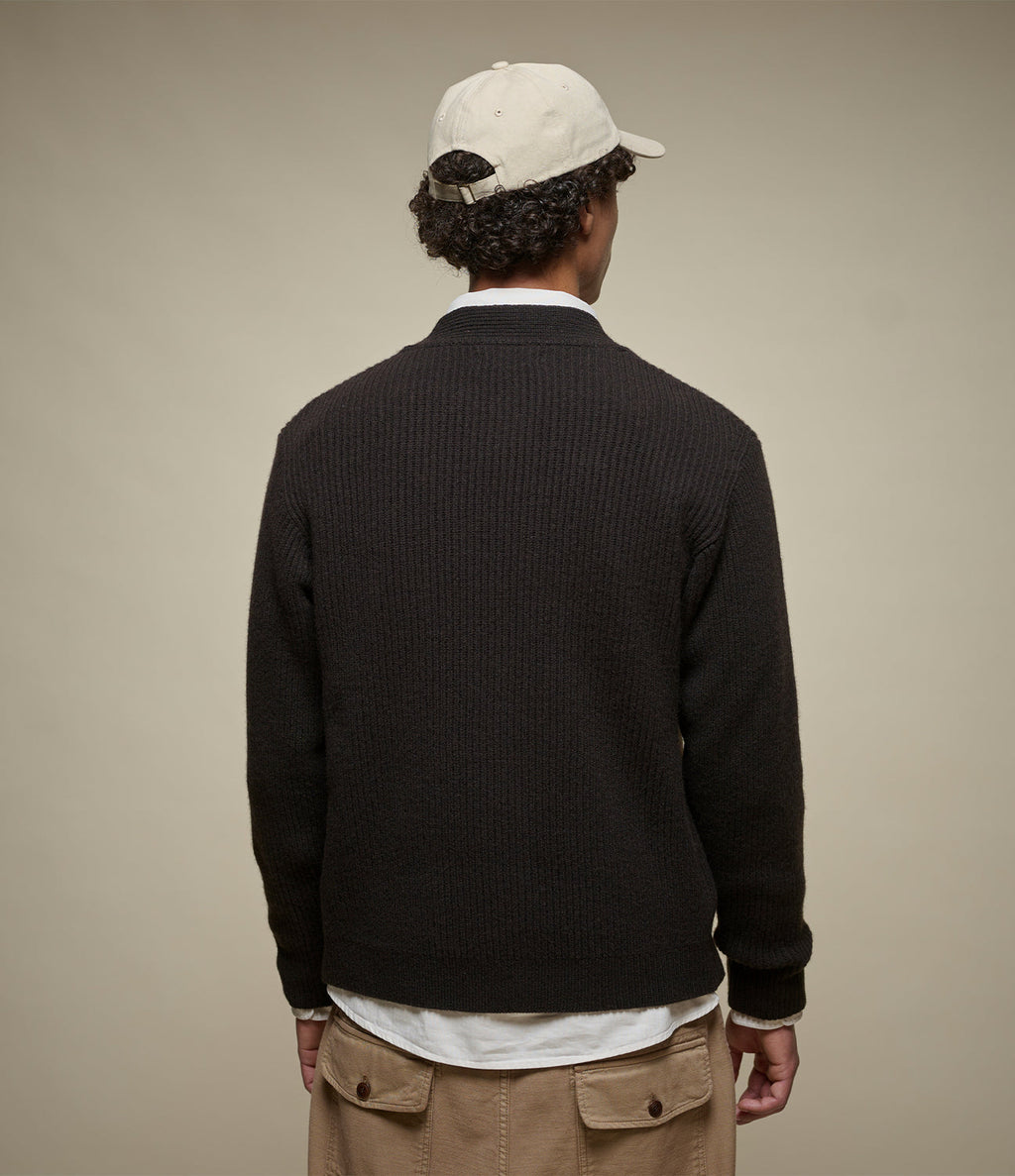 Ribbed Merino Wool-Cashmere Cardigan - Espresso