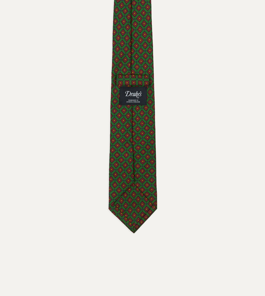 Mini Squares Dot Pattern Silk Tie - Green & Red