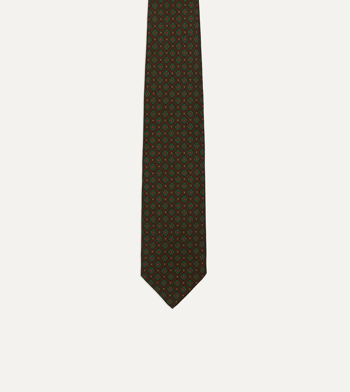 Mini Squares Dot Pattern Silk Tie - Dark Brown & Green
