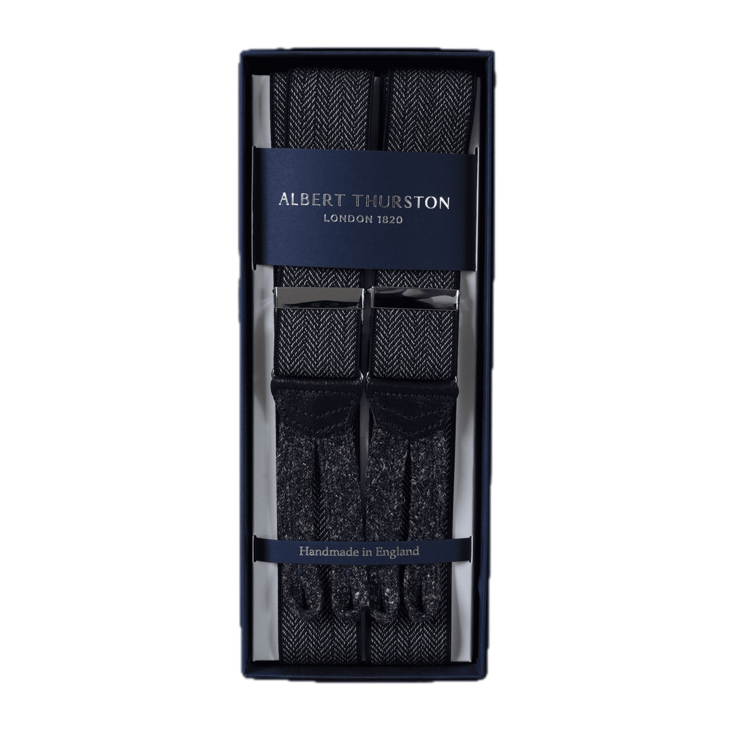 Elastic Braces - Navy Herringbone / Silver