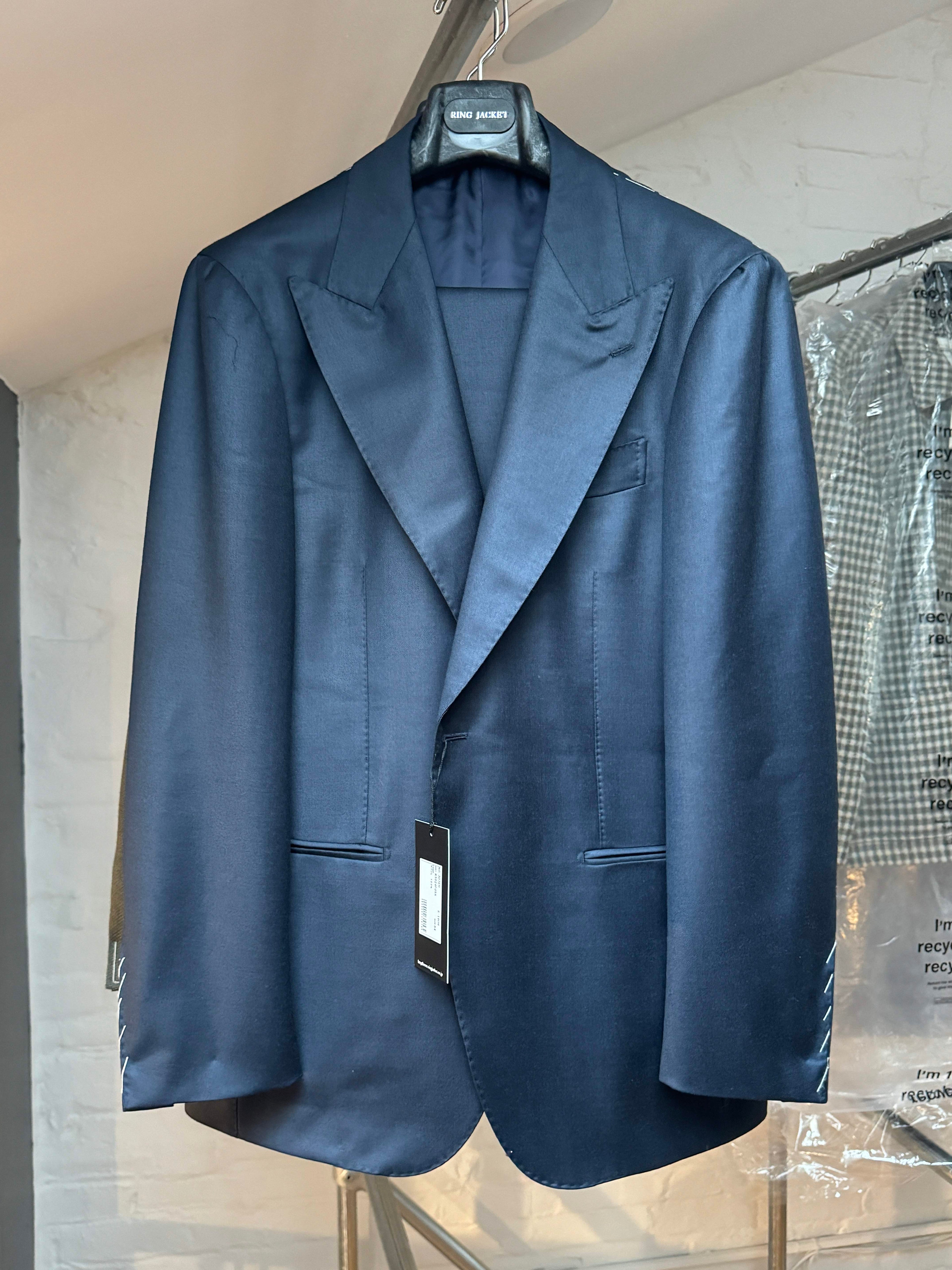 Wool Single Breasted Peak Lapel Suit - Light Navy