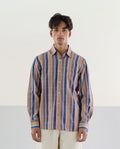 Button Up Shirt - Raw Organic Tan/Blue Stripe