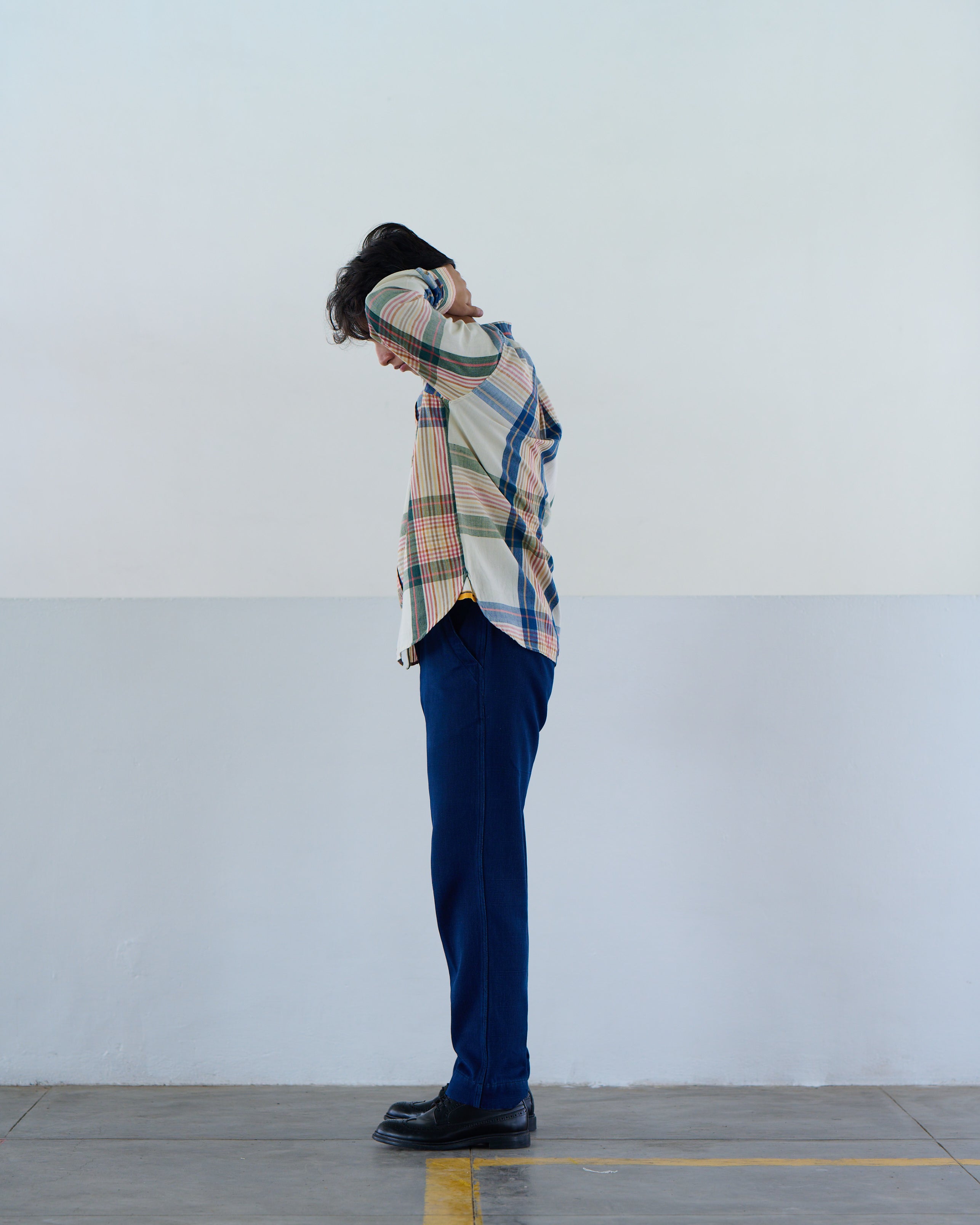 Twin Flap Button Down Shirt - Natural Blue Check
