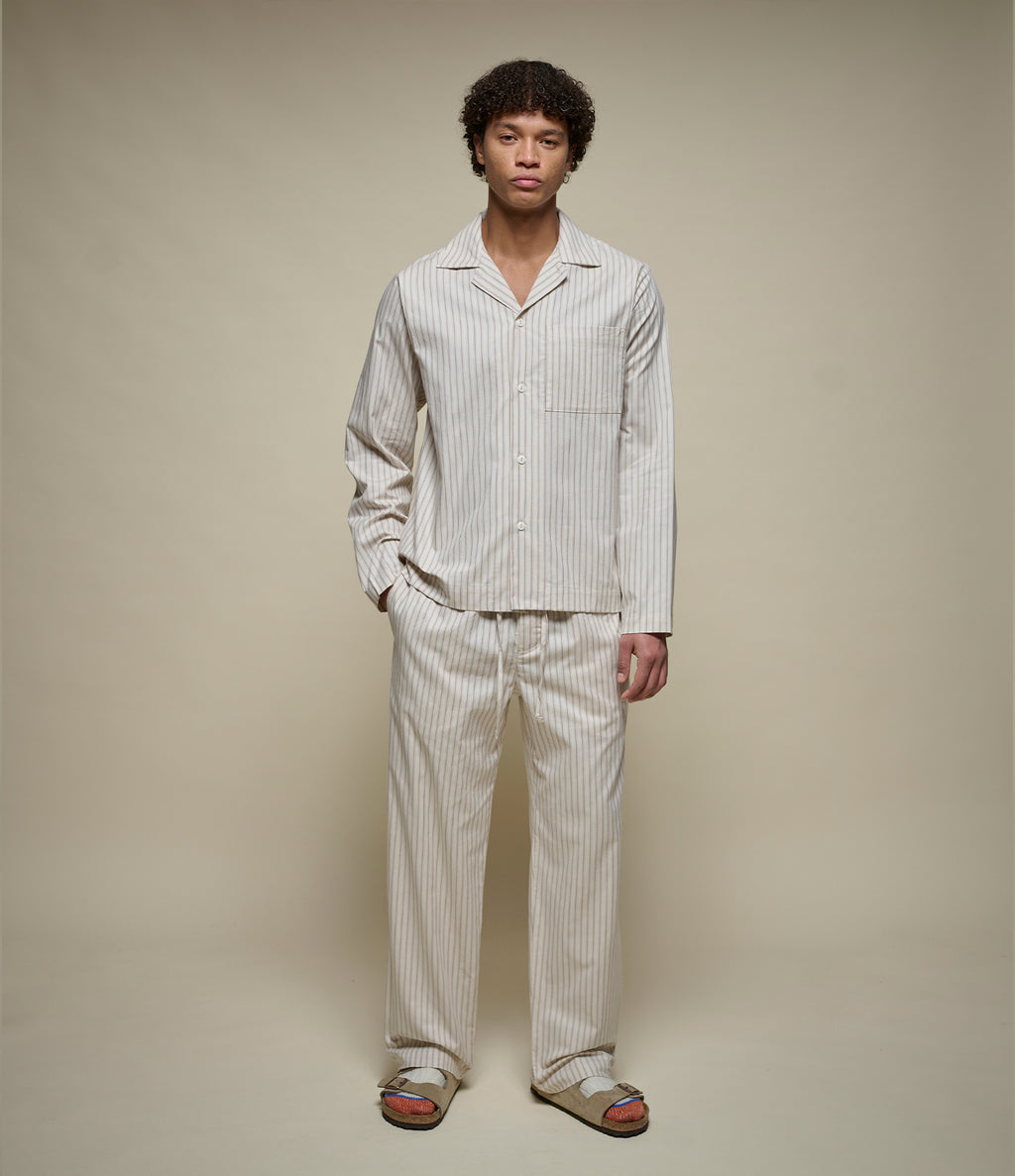 Unisex Cotton Pajama Set - Nature/Chocolate Stripe