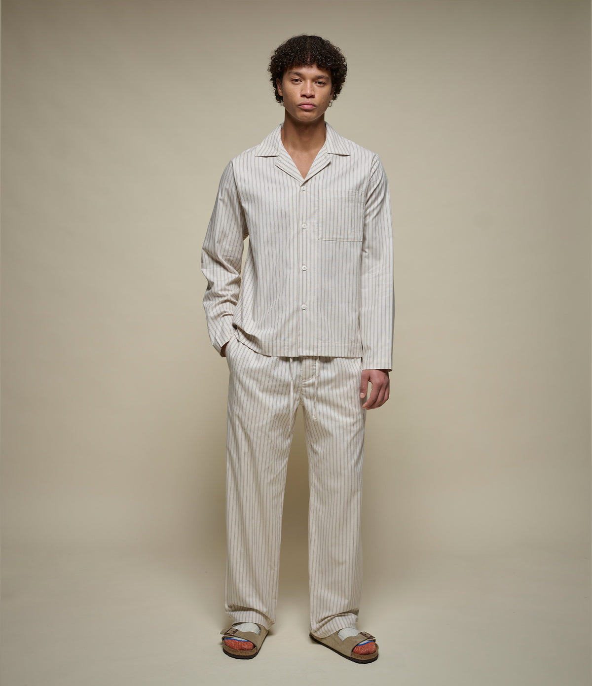 Unisex Cotton Pajama Set - Nature/Chocolate Stripe