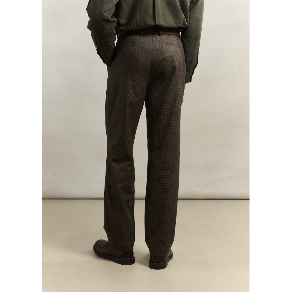 English Wool One Pleat Trousers - Olive Puppytooth