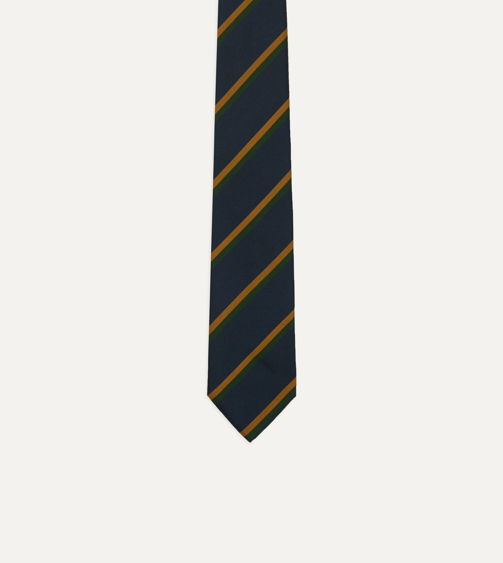 Stripe Mogador Silk-Cotton Tie - Navy, Green & Gold