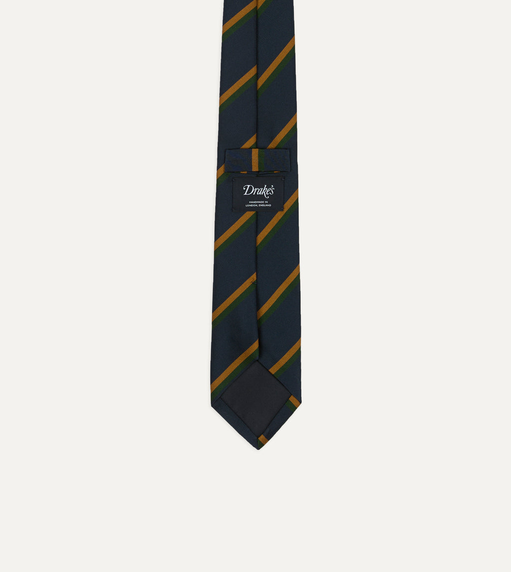 Stripe Mogador Silk-Cotton Tie - Navy, Green & Gold
