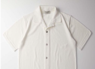Ice Cotton Knitted Open Collar Button-Up Shirt - Off-White