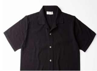 Ice Cotton Knitted Open Collar Button-Up Shirt - Black