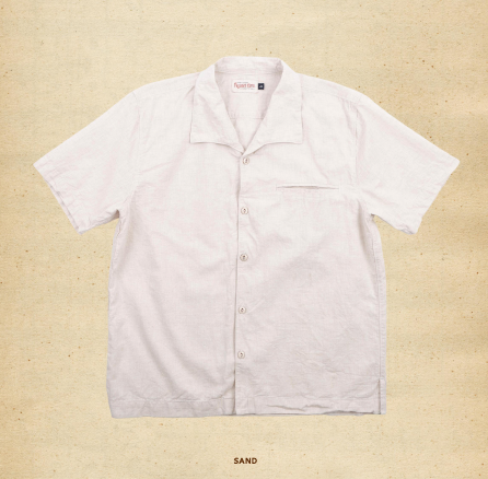 Freenote Cayucos Resort collar shirt in sandy beige fabric, casual men's clothing with a relaxed fit and button-down design