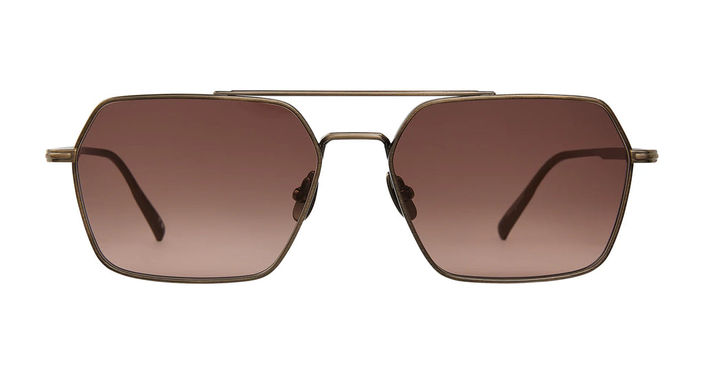 Garrett Leight Alta sunglasses with antique gold frames and semi-flat auburn gradient lenses, stylish accessories for sun protection.