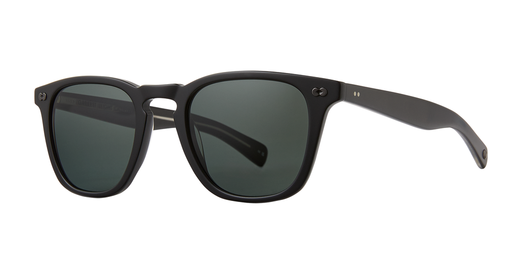 Garrett Leight Brooks X sunglasses in matte black with blue smoke lenses, stylish accessories for sun protection.