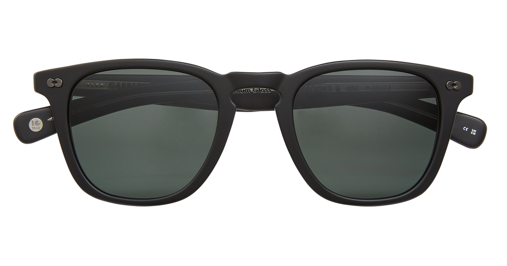 Garrett Leight Brooks X sunglasses in matte black with blue smoke lenses, stylish accessories with sleek frame design.
