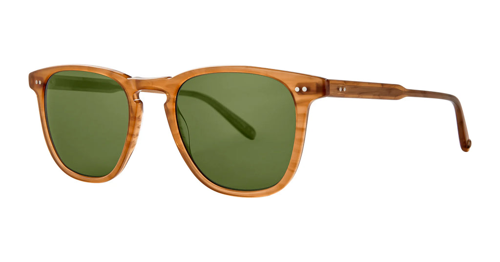 Garrett Leight Brooks sunglasses in butterscotch and green polar lenses, featuring a stylish accessory design with tinted lenses.