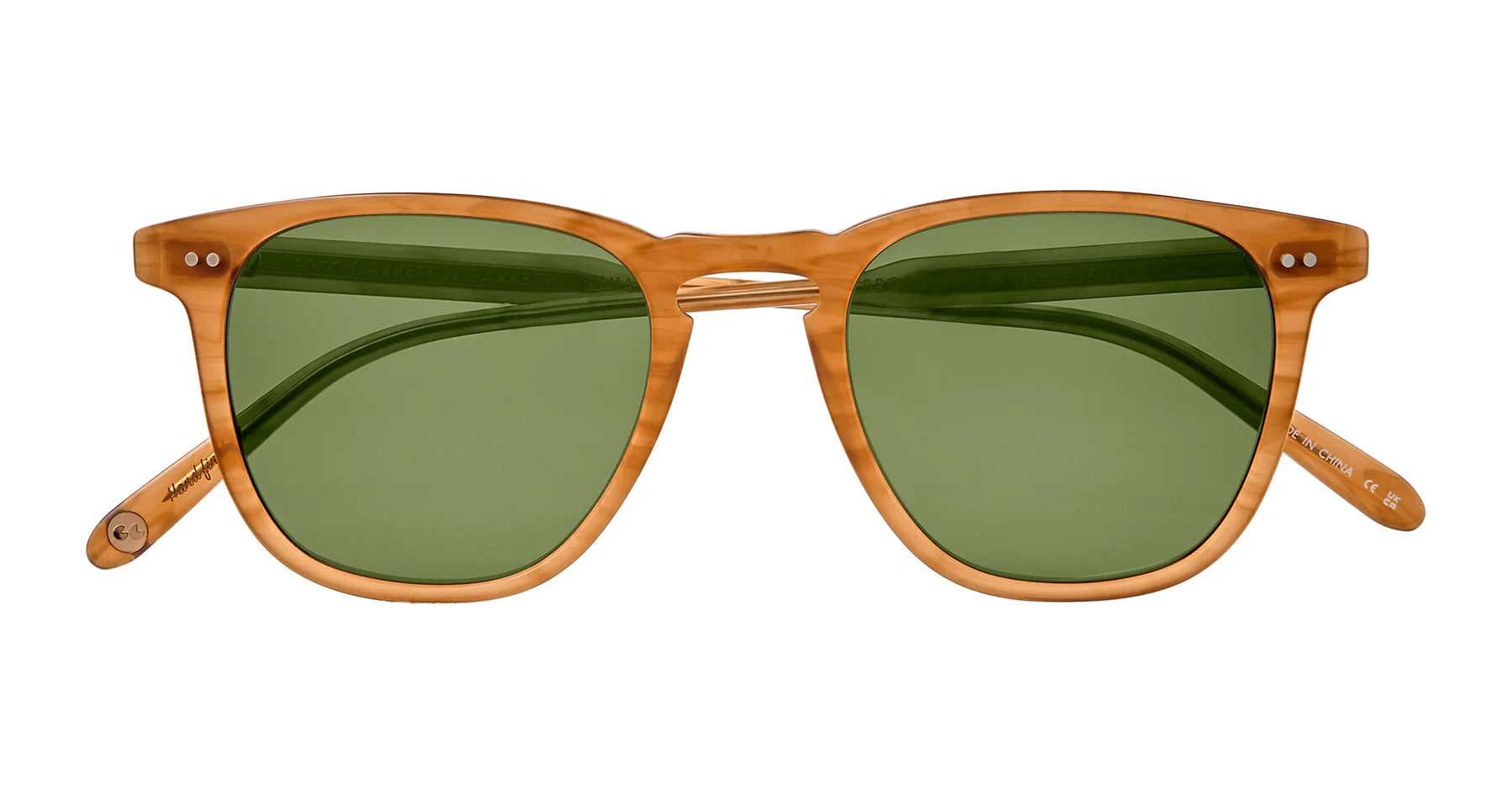 Garrett Leight Brooks sunglasses in butterscotch and green polar lenses, stylish accessory with round frames and tinted lenses.