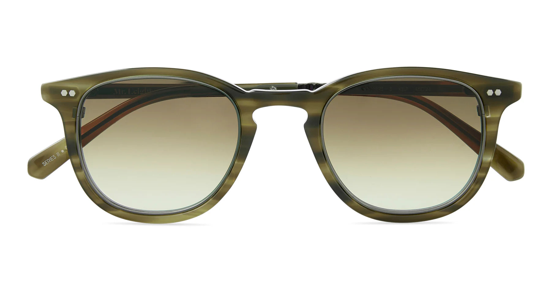 Garrett Leight Mr. Leight Cooper S sunglasses with kelp-green and gunmetal frames featuring fern gradient lenses.