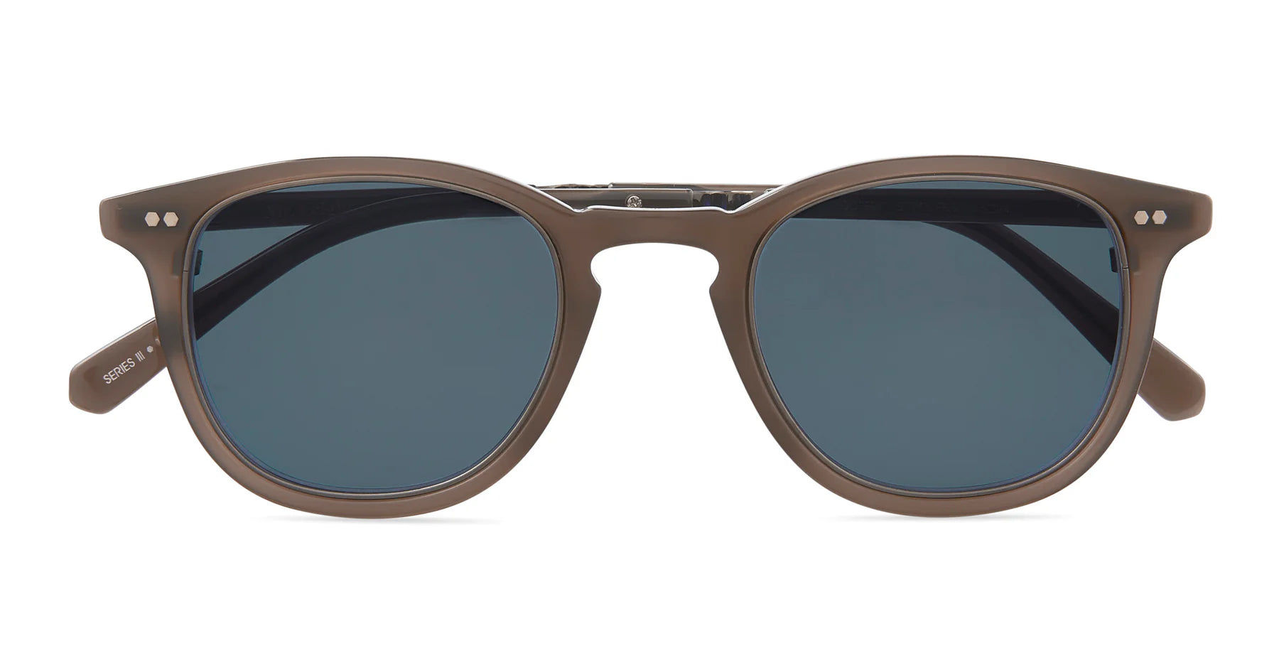 Garrett Leight Mr. Leight Cooper S sunglasses with truffle-gunmetal frames and blue opal lenses, stylish accessories for sun protection.