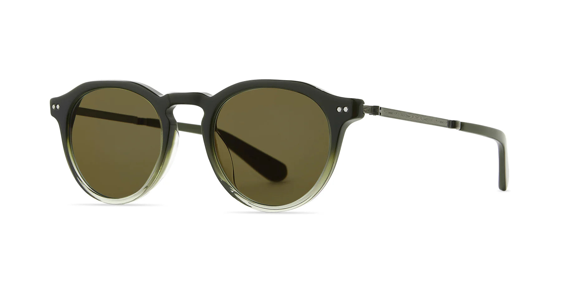 Garrett Leight Mr. Leight Dorian S sunglasses with forest fade-pewter semi-flat vintage moss finish, showcasing stylish eyewear details.