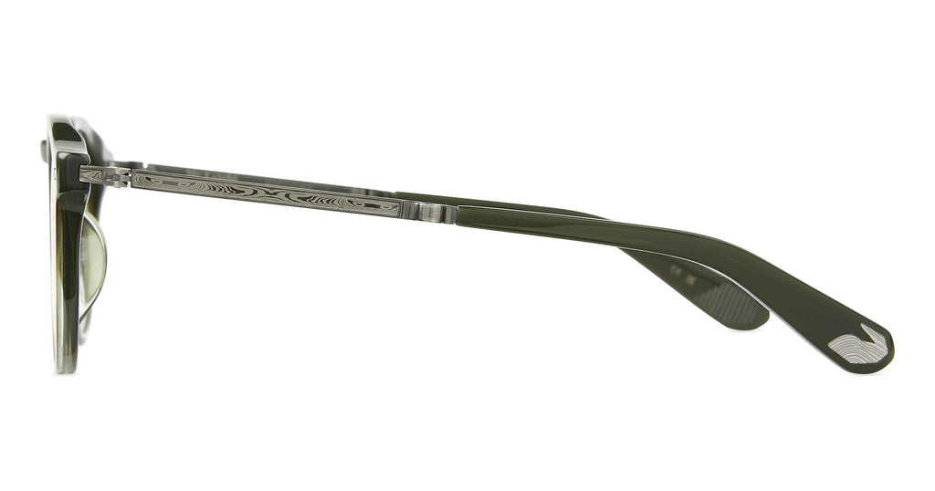 Garrett Leight Mr. Leight Dorian S sunglasses in forest fade-pewter with semi-flat vintage moss lenses and sleek accessory design