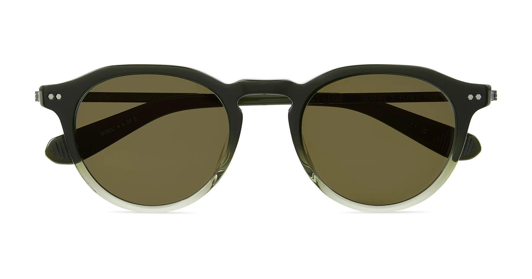Garrett Leight Mr. Leight Dorian S sunglasses with forest fade pewter semi-flat vintage moss finish, showcasing sleek eyewear design