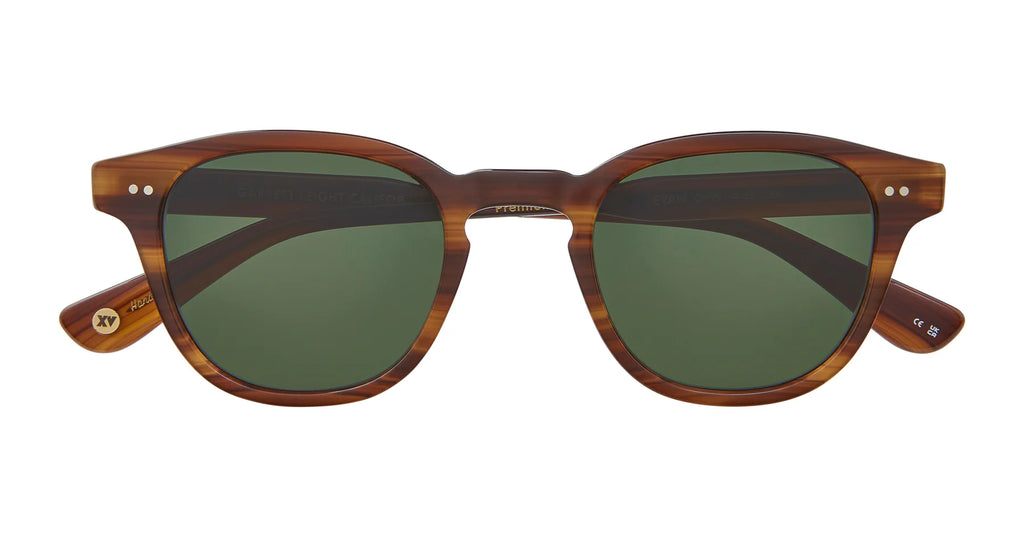Garrett Leight Evan sunglasses with cherry wood frames and semi-flat G15 lenses, stylish accessories for sun protection.