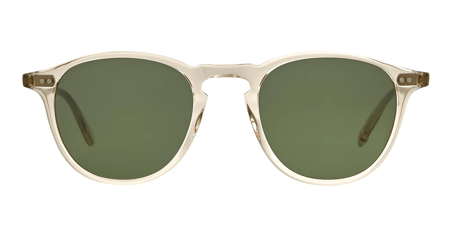 Garrett Leight Hampton sunglasses with champagne frame and semi-flat green lenses, stylish accessories for sun protection and fashion.