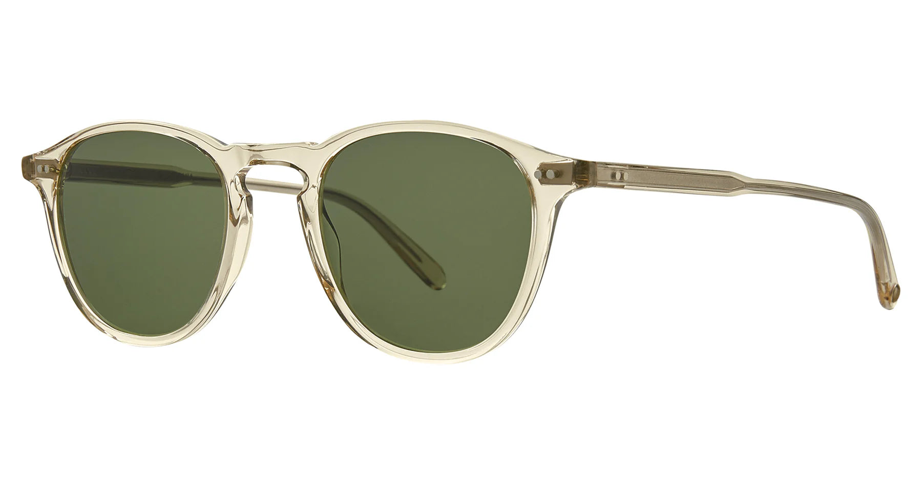 Garrett Leight Hampton sunglasses with champagne frame and semi-flat pure green lenses, stylish accessories for sunny days.