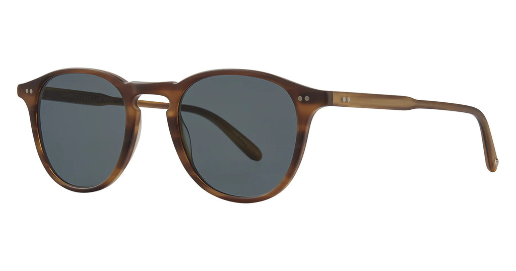 Garrett Leight Hampton sunglasses with matte saddle tortoise frames and semi-flat blue smoke lenses, accessories for stylish sun protection.