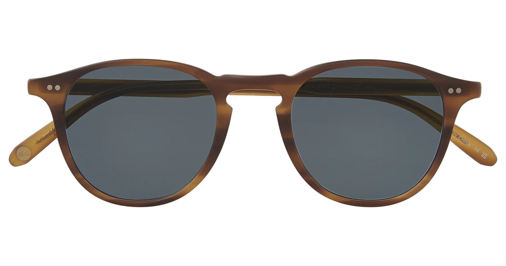 Garrett Leight Hampton sunglasses with matte saddle tortoise frames and semi-flat blue smoke lenses, accessories for stylish eye protection.