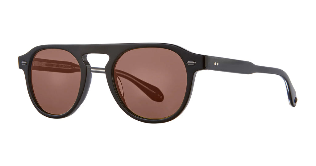 Garrett Leight Harding sunglasses in black with semi-flat pure redwood frames, showcasing stylish eyewear design.