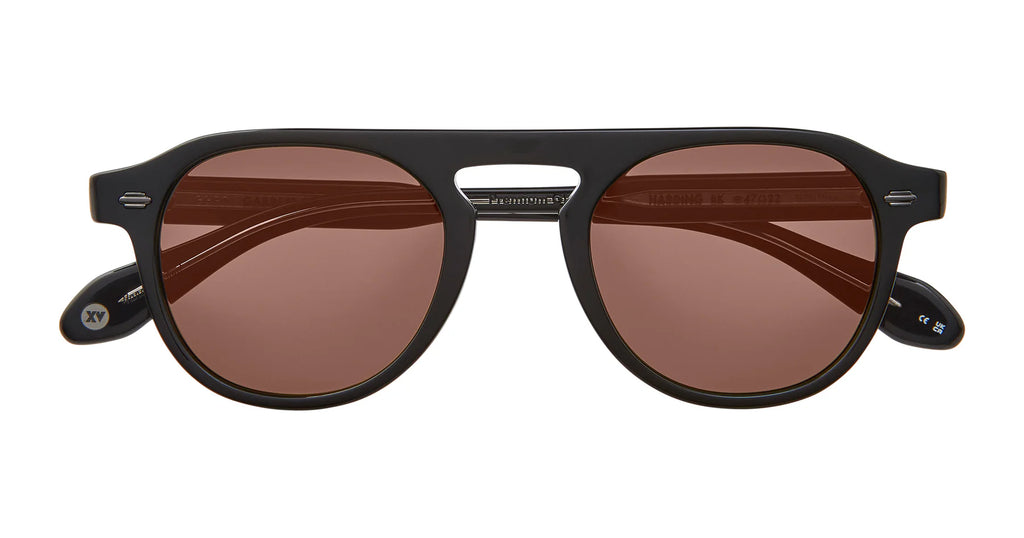 Black Garrett Leight Harding sunglasses with semi-flat pure redwood frames and dark lenses, stylish accessories for sun protection.