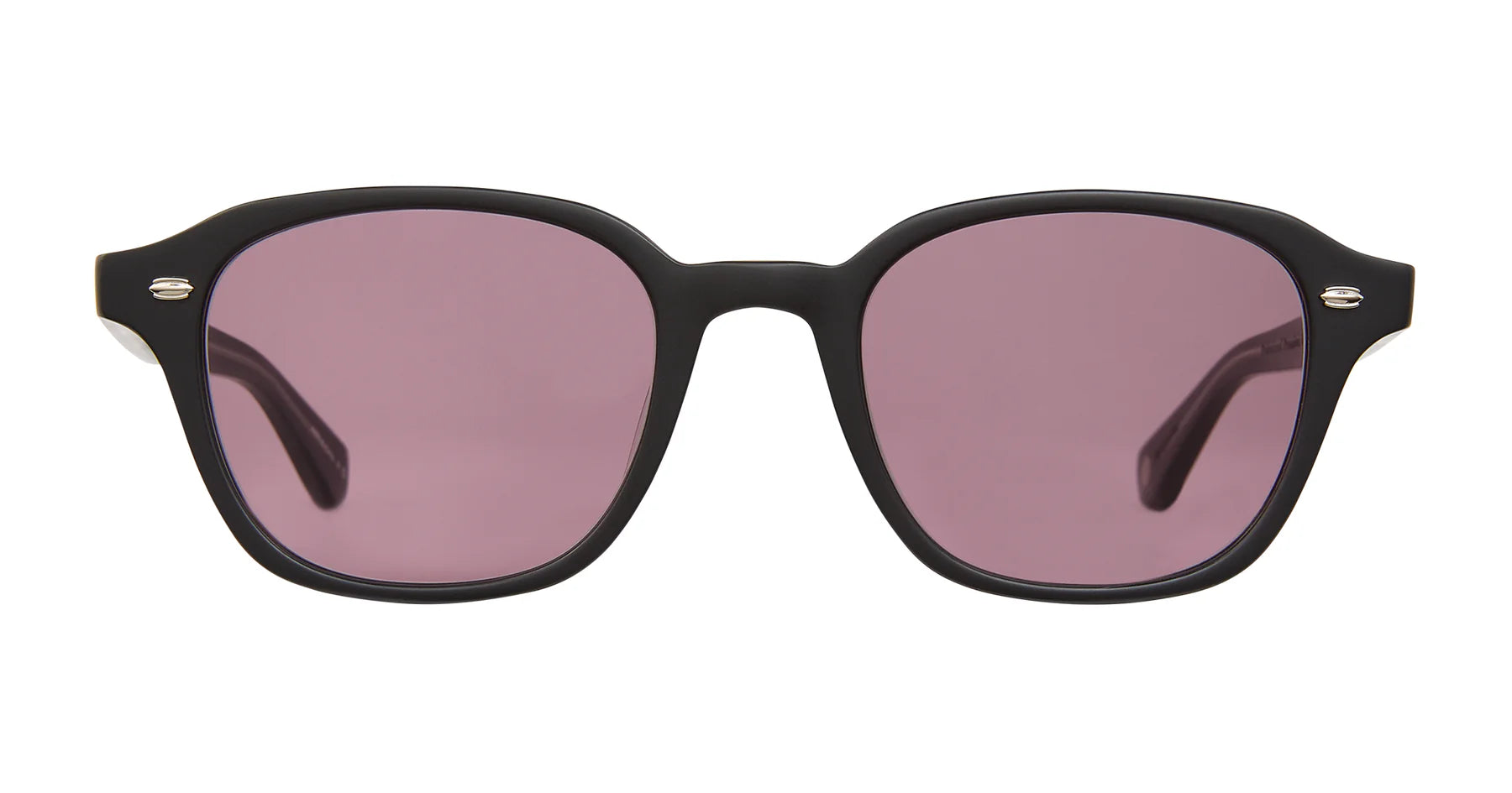 Garrett Leight Lachman sunglasses with matte black frame and semi-flat pure acai tinted lenses, accessory fashion eyewear.