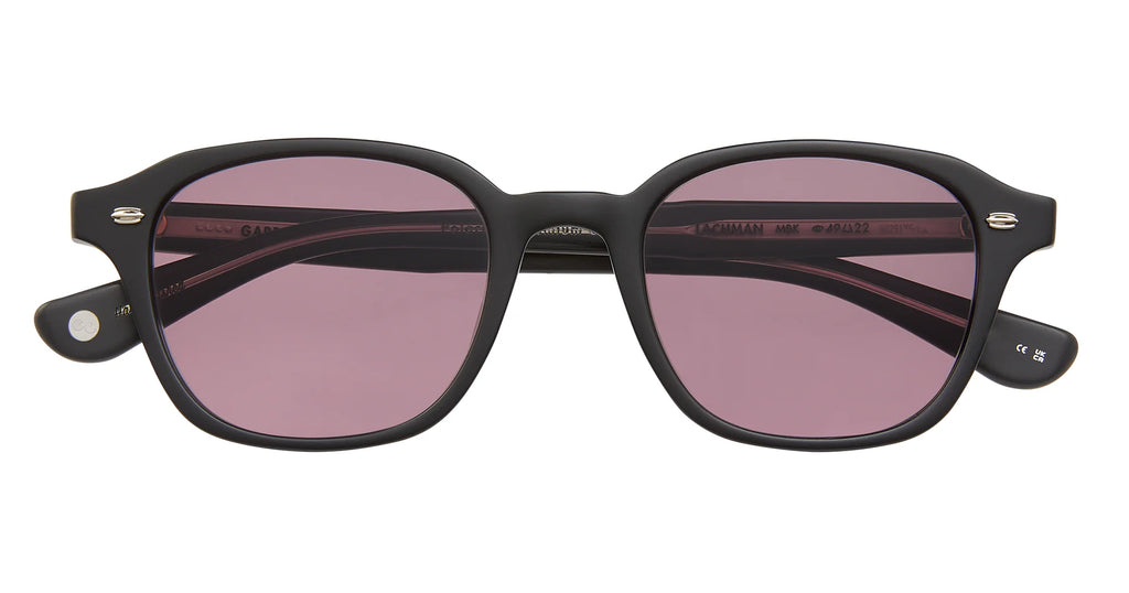 Garrett Leight Lachman sunglasses in matte black with semi-flat pure acai lenses, stylish accessories for sun protection.
