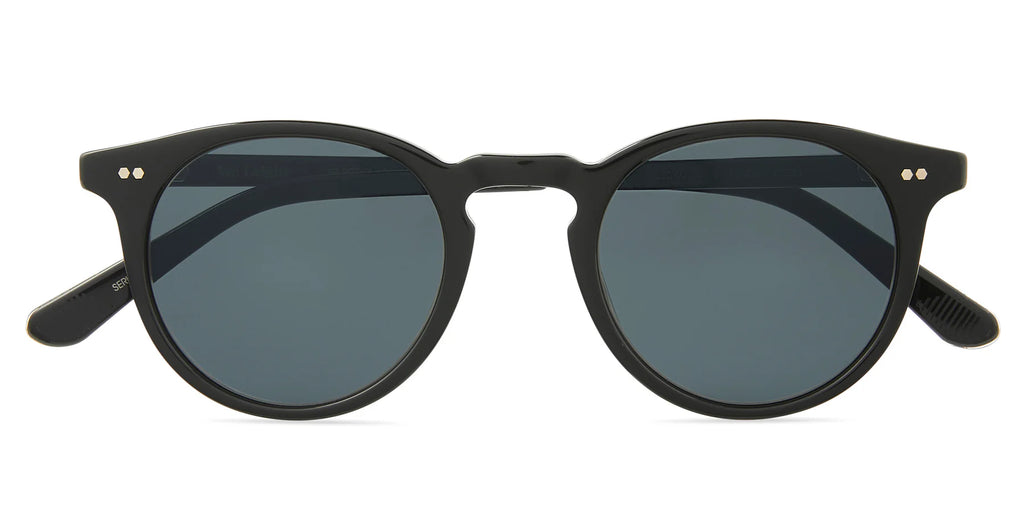 Garrett Leight Mr. Leight Luckman S sunglasses with black pewter frame and blue smoke lenses, stylish accessory for sun protection.