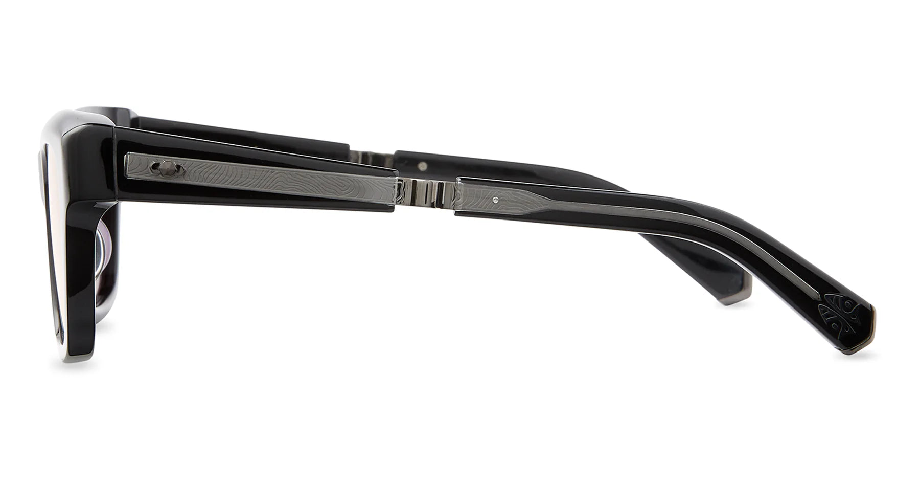 Garrett Leight Mr. Leight Maven S sunglasses in black-gunmetal with semi-flat lava lenses, featuring sleek accessory design.