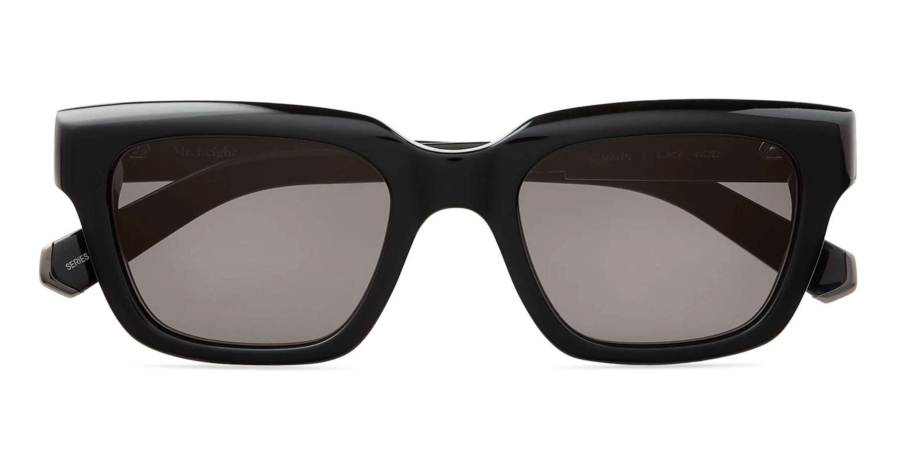 Black and gunmetal Mr. Leight Maven S sunglasses with semi-flat lava lenses, featuring sleek accessory design by Garrett Leight.