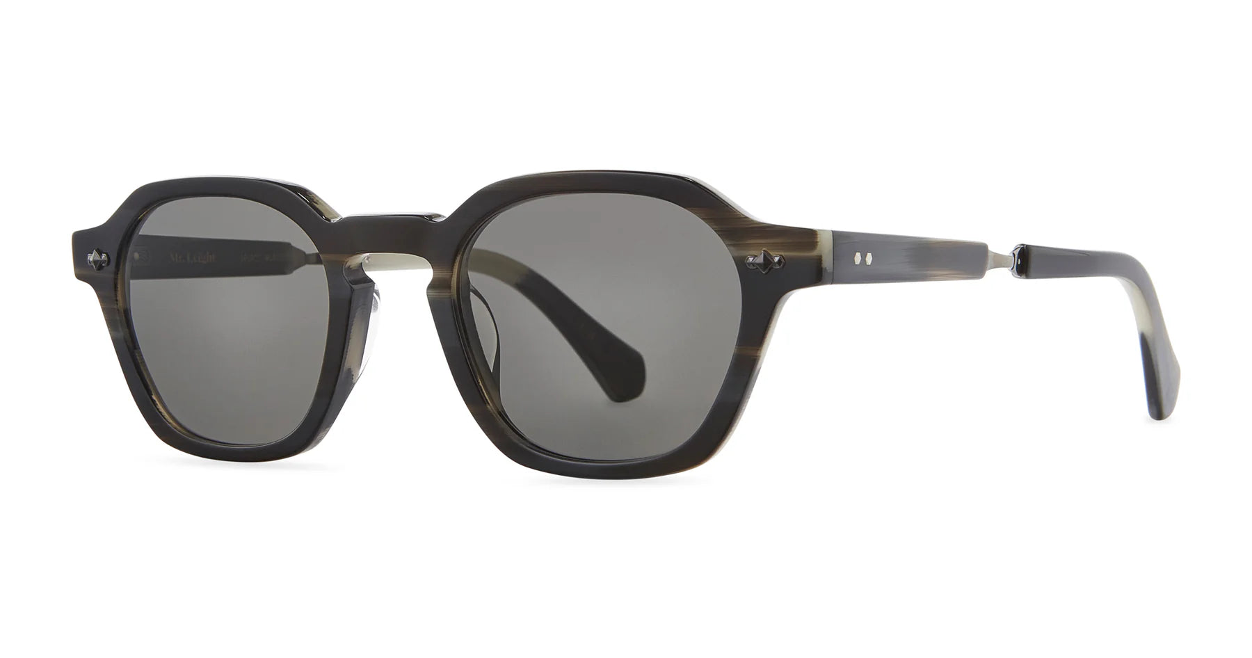 Garrett Leight Mr. Leight Rell S sunglasses with granite gunmetal frames and Oxford grey lenses, showcasing stylish eyewear accessories.