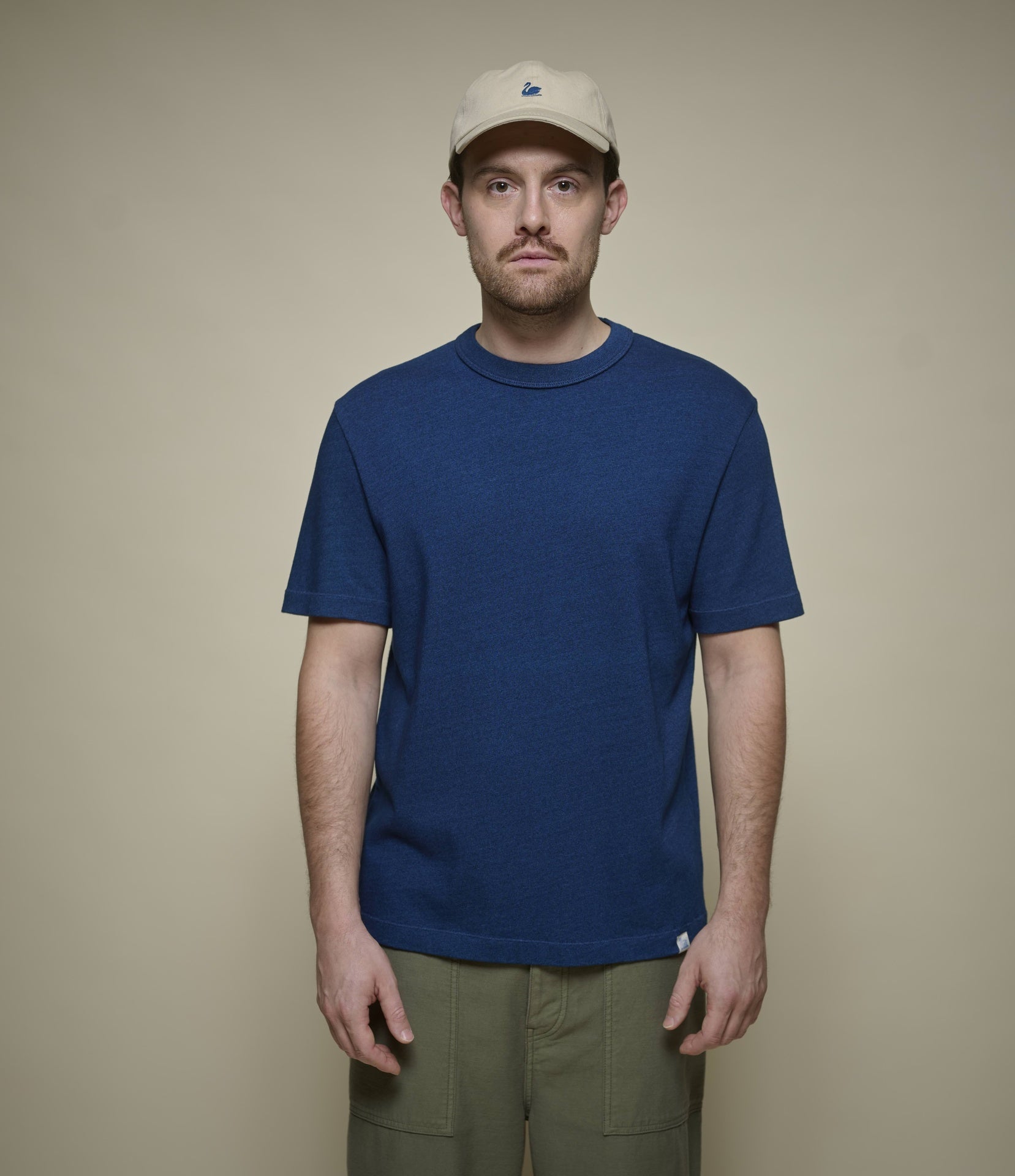 Merz b Schwanen indigo jersey cotton T-shirt with crew neckline and short sleeves, casual clothing for men.