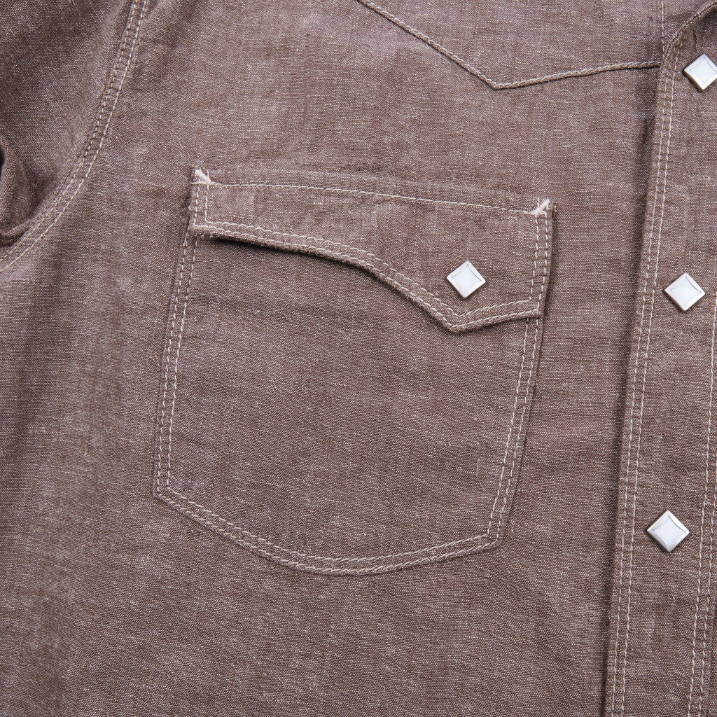 Freenote Calico Western Shirt in dusty brown with button-up front and Western style, casual clothing for men.