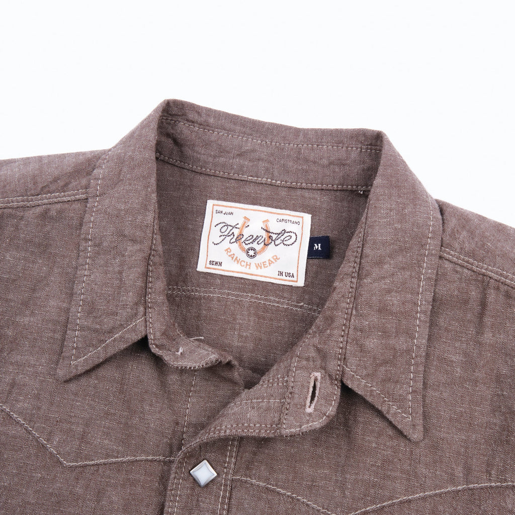 Freenote Calico Western shirt in dusty brown with button-up front and Western yoke, casual Western-style clothing for men.