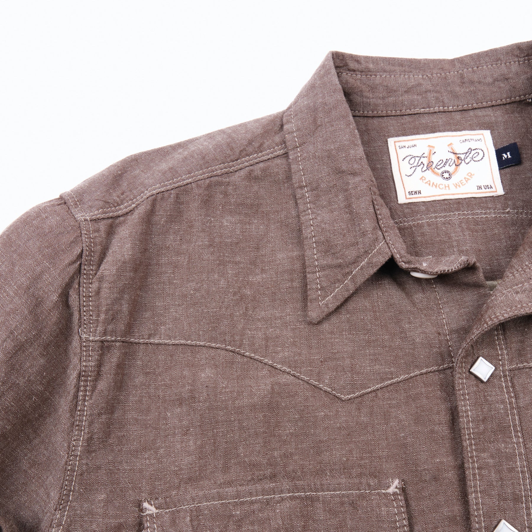 Freenote Calico Western shirt in dusty brown with button-up front and pointed collar, casual Western-inspired clothing for men.